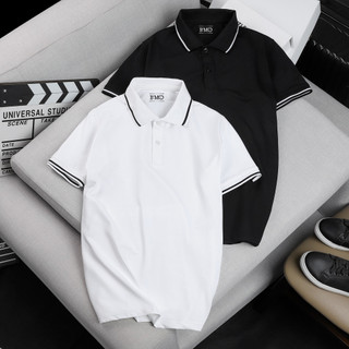Áo thun nam nữ polo cổ trụ cotton tay ngắn phối sọc 2 màu Trắng/Đen