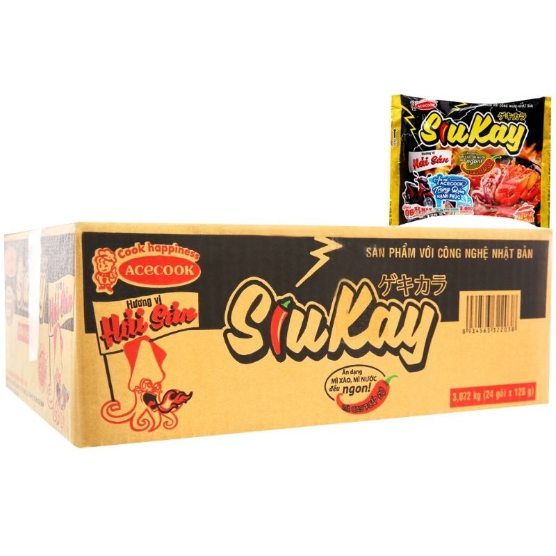 Thùng 24 gói Mì Hải Sản Siukay 128g -Mì cay 7 Cấp độ Siukay Acecook