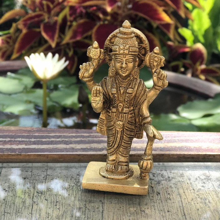 Tượng Đồng Thần Vishnu Thỉnh Trực Tiếp Từ Ấn Độ Trang Trí Nhà Cửa, Góc Thiền - Đồng Nguyên Chất, Tinh Xảo