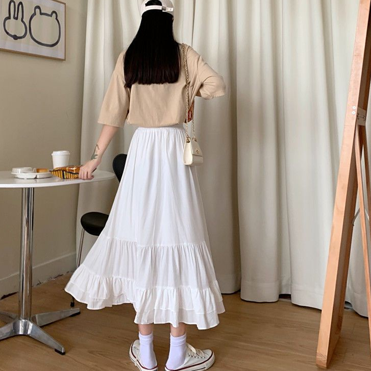 Happy-store ❤️ Váy voan nữ dài vừa phải eo cao màu trơn nhỏ tươi tắn phù hợp với váy chữ A xòe lớn tự trồng