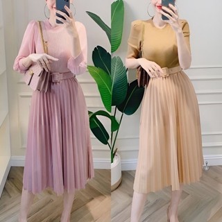 Chân váy xếp ly dài kèm đai Quảng Châu hàng đẹp Loại 1
