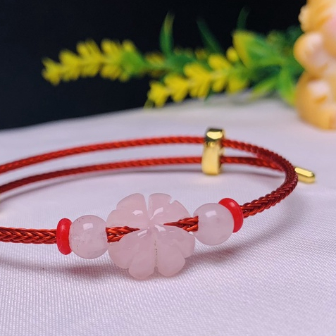 Lắc Tay Cỏ 4 Lá Hồng Thạch Anh tự nhiên