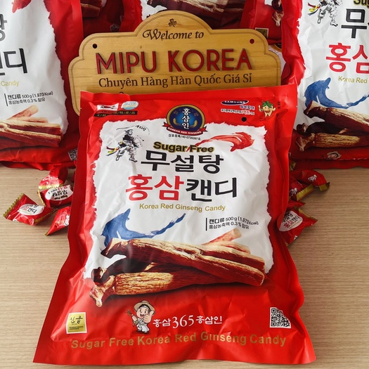 (Date 6/2024) Kẹo Sâm - Kẹo Hồng Sâm Không Đường 365 Hàn Quốc túi 500g Màu Đỏ
