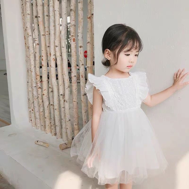Váy voan trắng cổ vuông cho bé từ 10-18kg