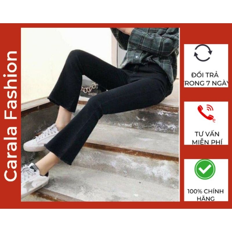 Quần Jean Giấy Skinny Nữ Ống Loe Đen Trơn, Co Giãn