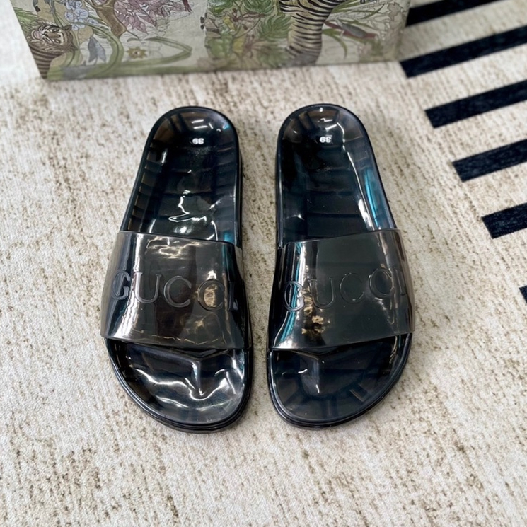 Dép nhựa cao cấp quai ngang nam nữ GUCCI màu đen trong , Full size 38/42