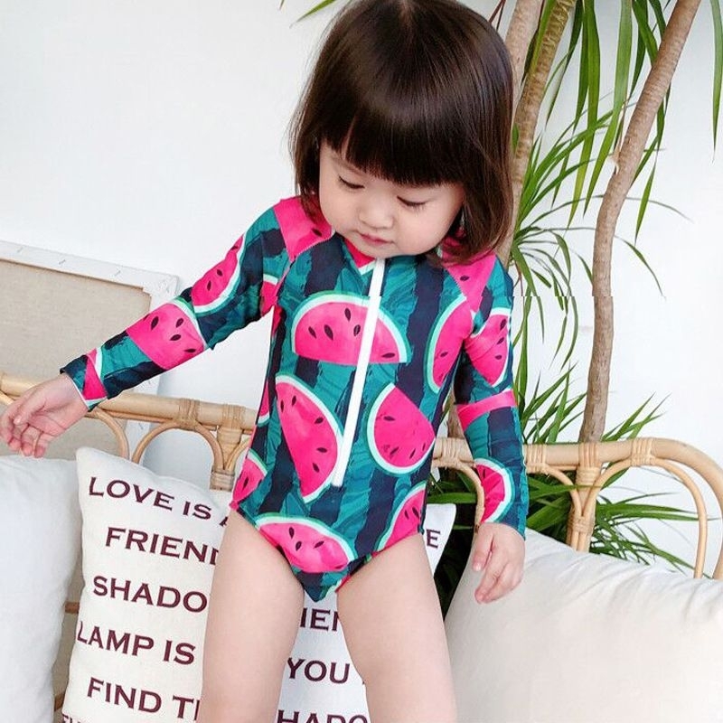 [ Kèm mũ- hàng QCCC] Bộ đồ bơi liền mảnh họa tiết quả dưa hấu cho bé, bộ đồ bơi cho bé gái
