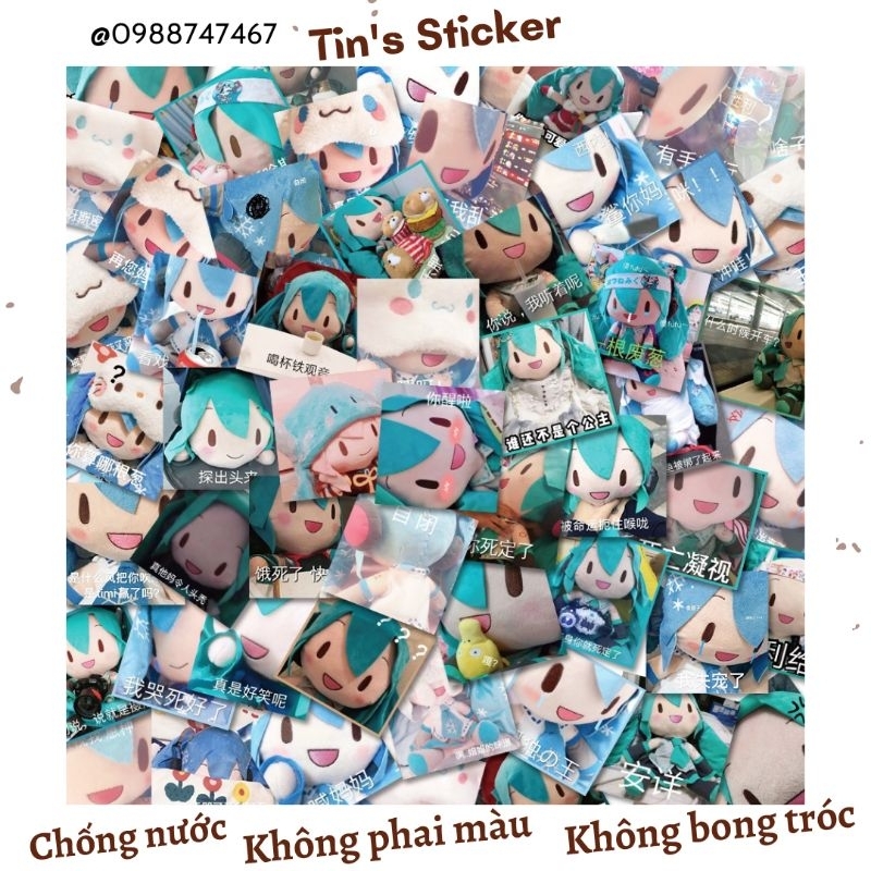 Set combo 60 miếng dán sticker Hatsune Miku dán nón mũ bảo hiểm laptop vali sổ tay đàn guitar xe máy điện thoại tủ lạnh