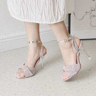 Giày sandal cao gót - Giày đi tiệc - Sandal RYICA Xoắn Đính Đá Sang Chảnh Cao 10p VNXK