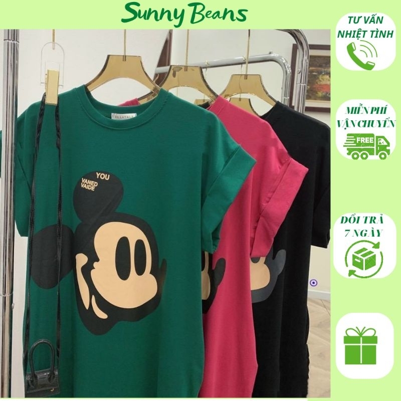 Váy suông đầm suông Chuột Mickey You chất cotton cổ tròn