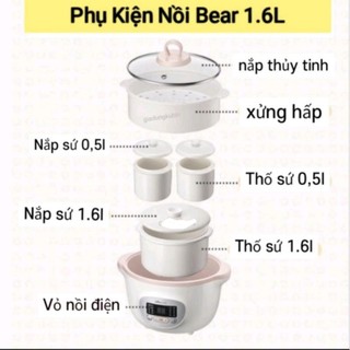 Nắp sứ nồi bear 1.6l, thố sứ nồi bear 1.6l