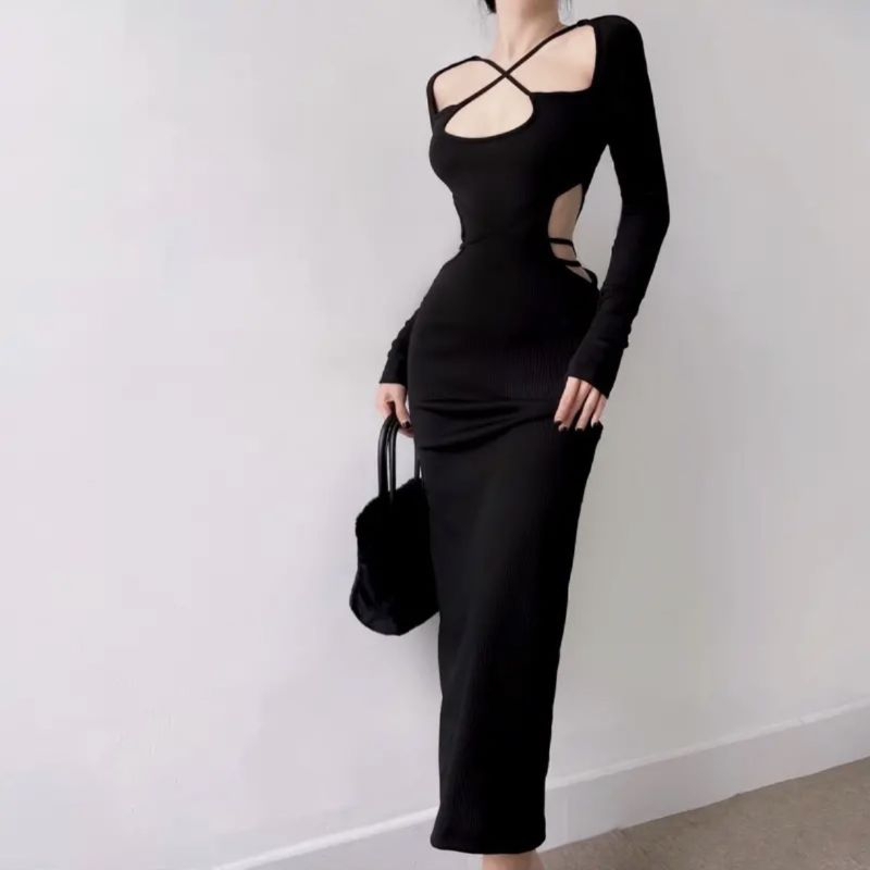 Đầm Body Yếm Khoét Eo Dáng Dài Chất Thun Gân Thời Trang Nữ Tiểu Thư Sang Chảnh Cá Tính Đi Chơi Dự Tiệc TV CLOTHING