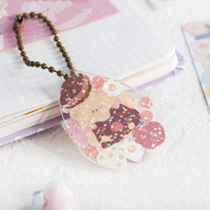 Sticker hình dán gấu bánh ngọt bling lấp lánh chủ đề gấu thỏ dễ thương cute