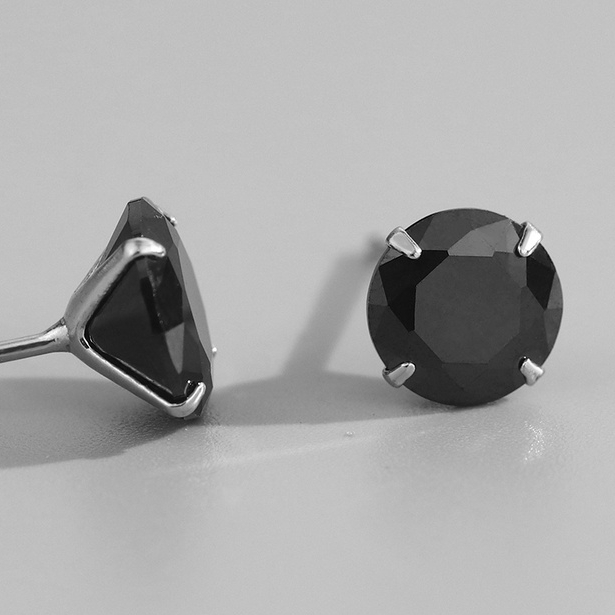 Khuyên tai nam bạc s925 màu đen nụ đá nhân tạo nhiều size đơn giản, unisex (1 chiếc) | GEMY SILVER K256