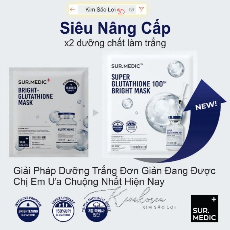 Mặt nạ dưỡng trắng da hot hit SUR.MEDIC BRIGHT GLUTATHIONE MASK