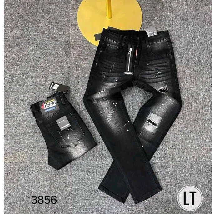 Quần jean nam đen rách khóa kéo chất bò cao cấp vải co dãn form chuẩn mẫu mới - BUMFASHION