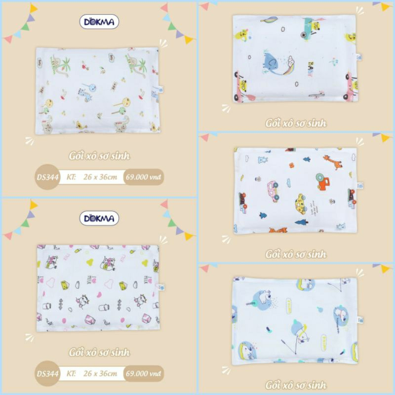 DOKMA Gối bông sơ sinh , gối bông kid  cotton organic 100%