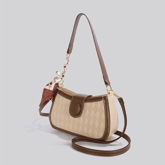 Túi đeo chéo đeo vai có 2 dây, khóa tròn họa tiết vân thoi tặng kèm khăn lụa SL79