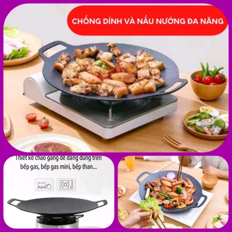 #Hot# Chảo- khay nướng Ecoramic đá chống dính BBQ Hàn Quốc - 2 quai cầm, bề mặt rộng, chống dính tự nhiên ko cần cho dầu