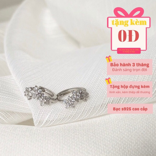 Khuyên tai bấm tròn bạc 925 tam hoa xinh xắn nhẹ nhàng Dế Bạc – K5952