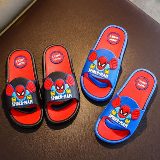 Dép Lê Cho Bé, Dép Bánh Mì Hình Người Nhện, Dép Siêu Nhân Chống Trơn Trượt, Dép Đẹp Màu Đen Cho Bé Trai Từ 3-11 Tuổi