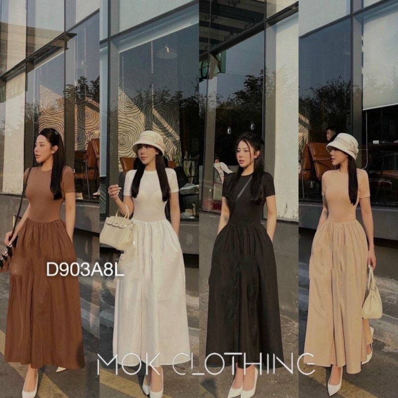 Đầm Xòe Chữ A BEBEDOLL Maxi Thun Áo Body Cộc Tay Hở Lưng Tùng Váy Xòe Dáng Dài Có Túi Sang Chảnh 4 Màu