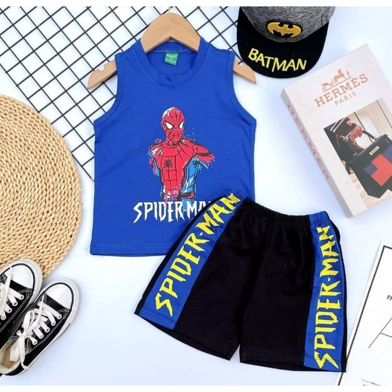 Bộ ba lỗ bé trai thun cotton mỏng mát in siêu nhân size nhí 10-20kg