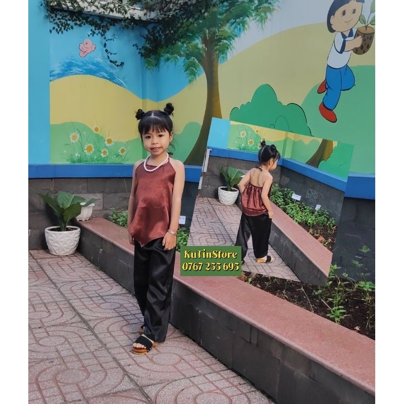 Yếm đào bé gái  - Set Áo + váy