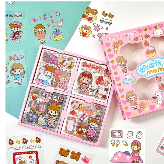Sticker cute set 10 tấm trang trí bình nước, trang trí sổ cắt sẵn chống nước dễ thương