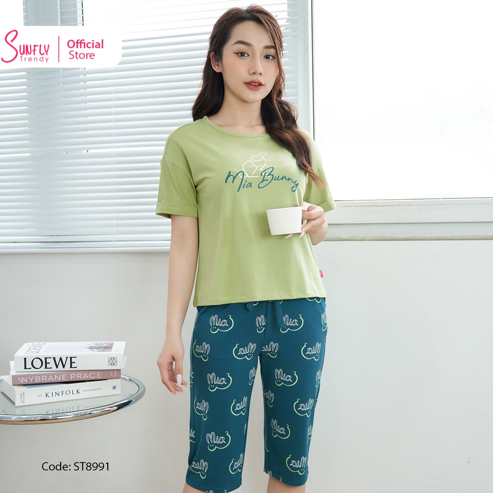 Bộ Đồ Mặc Nhà Nữ Cotton SUNFLY Áo Cộc Quần Ngố ST8991