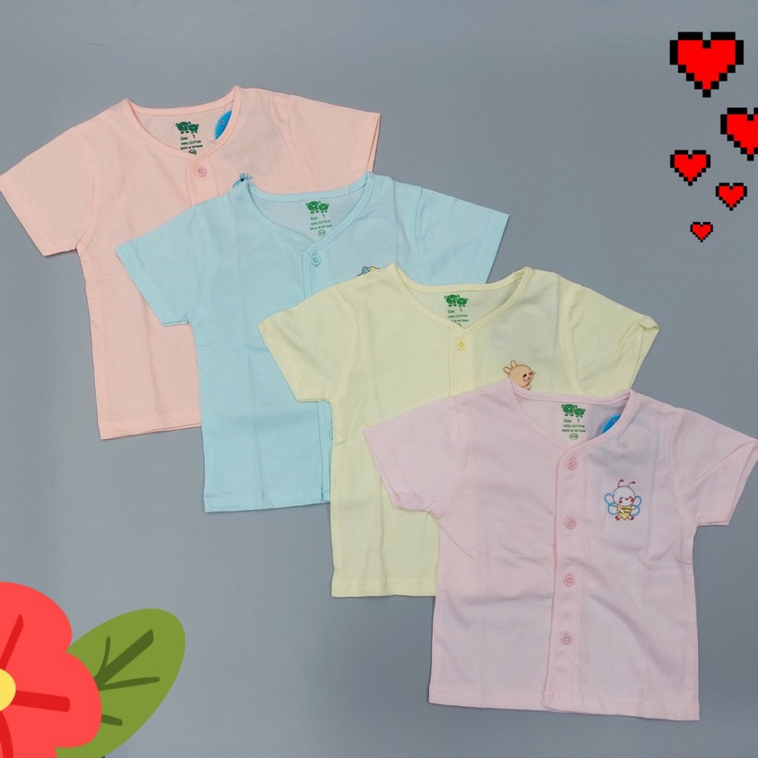 Áo Sơ Sinh Tay Ngắn Cho Bé, Áo Cổ Tim Bibo 100% Cotton Mềm Mịn, Thấm Hút Mồ Hôi Tốt