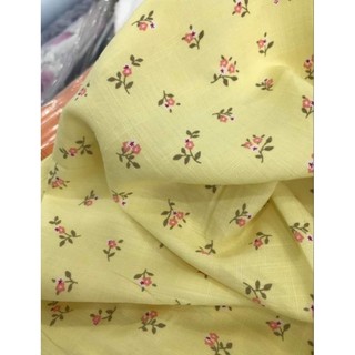 Vải linen Gân hoạ tiết mùa hè hoa nhí vàng
