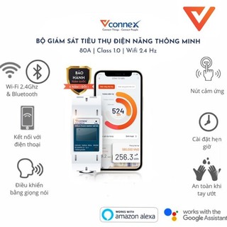 Công tơ điện tử thông minh 1 pha vconnex - giám sát và theo dõi tiêu thụ điện, 80a, class 1.0, wifi 2.4 hz