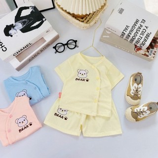 Bộ Quần Áo Cộc MĐ Màu Trơn in Hình Thỏ, Gấu Cho Bé 3-8KG