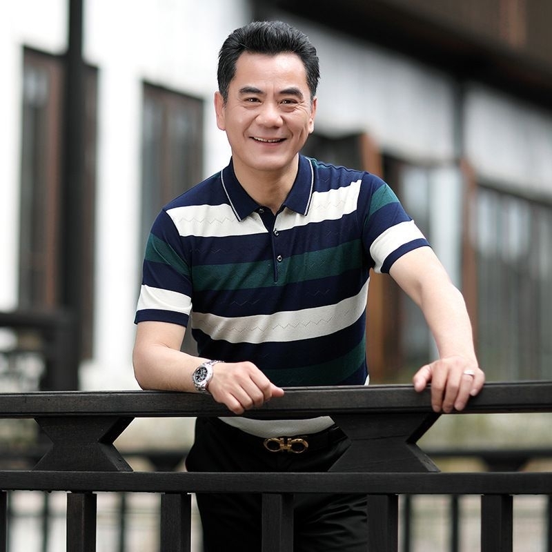 Áo Thun Nam Trung Niên Dệt Kim Mềm Thoáng Mát.