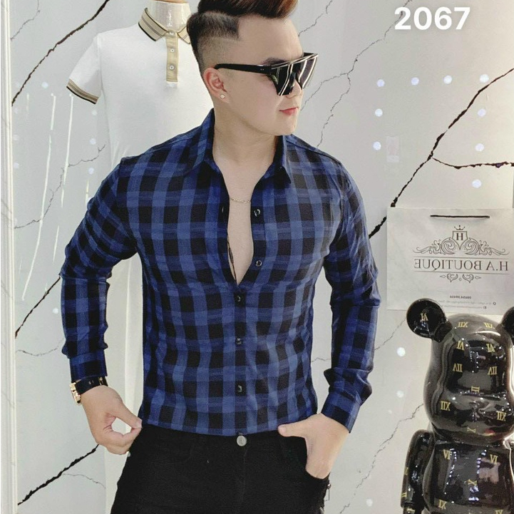 Sơ Mi Nam Kẻ Vải Hàn Trơn Mịn Không Nhăn Không Phai Không Xù