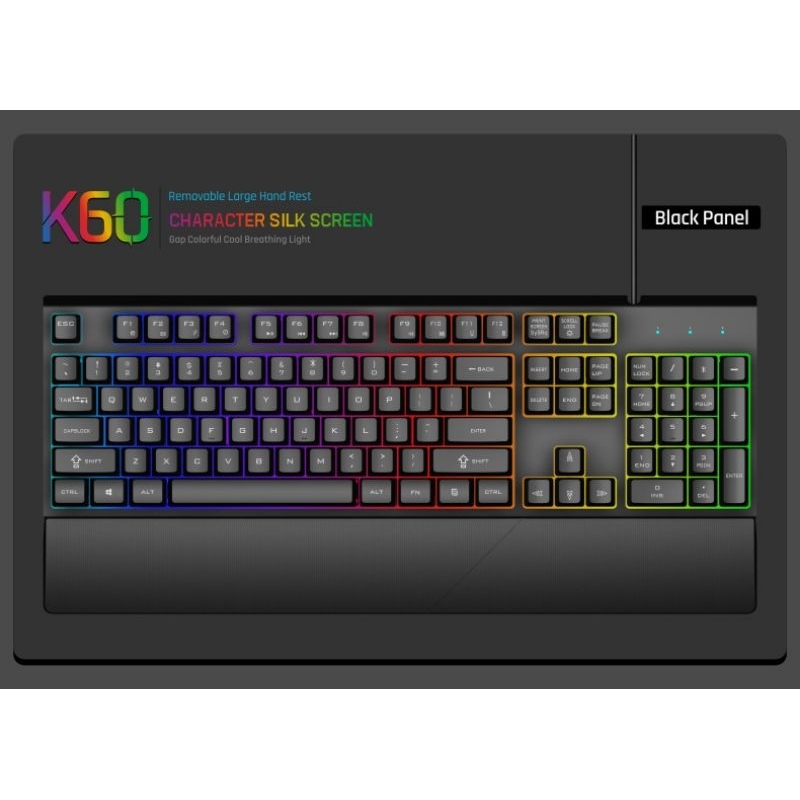 Bàn phím LED giả cơ chống ồn siêu êm GK60, led 7 màu, có kê tay