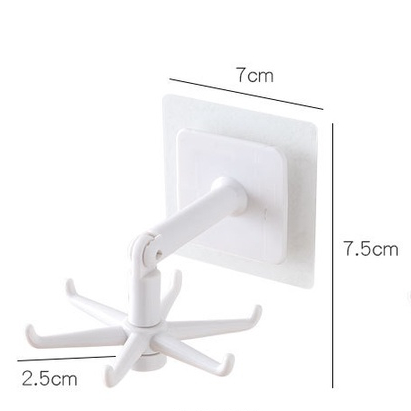 Móc Dán Tường 6 Chấu Có Thể Xoay 360, Móc Treo Đồ Nhà Bếp Nhà Tắm Tiện Lợi Đa Năng