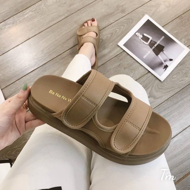 Dép lê quai dán đế cao 3cm màu nâu rêu hót nhất 2023 hàng quảng châu loại 1 kèm video quay tại shop