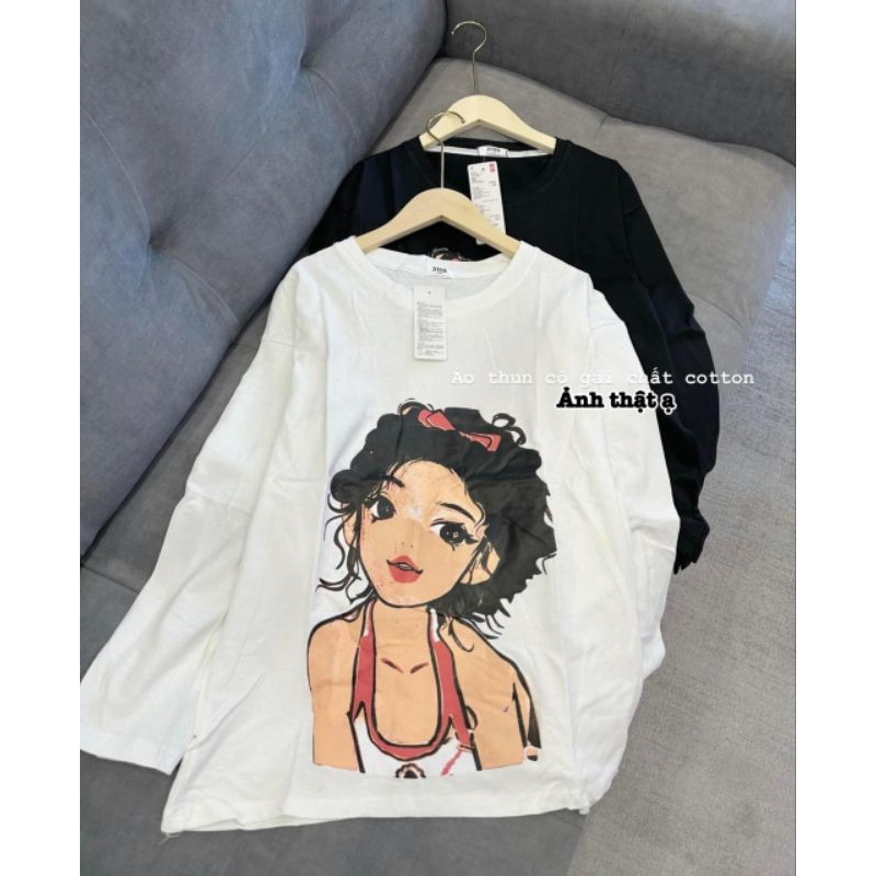 Áo thun dài tay chất cotton khô 3158 in hình CÔ GÁI