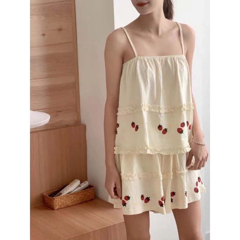 Bộ đồ ngủ loli trái dâu mùa hè có bigsize