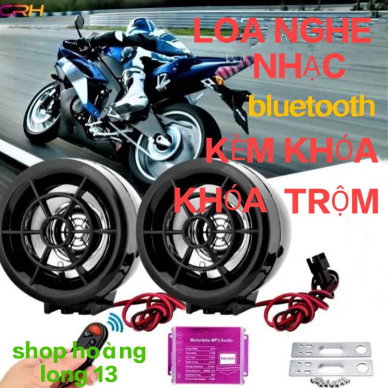bộ 2 loa nghe nhạc bluetooth kèm khóa chống trộm xe máy xe điện âm thanh cực lớn hàng chính hãng