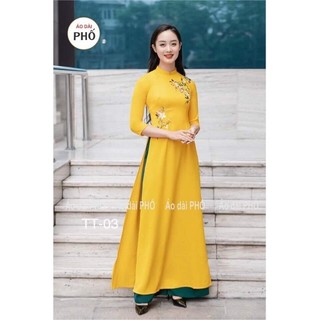 ÁO DÀI THÊU HOA TÂY THI