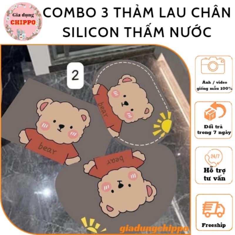 Combo 3 thảm lau chân silicon thấm nước chống trượt nhà bếp nhà tắm