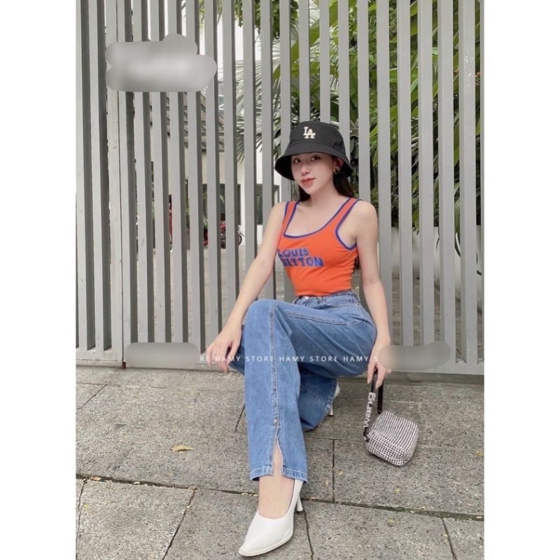 Áo 3 lỗ cổ cao sọc đen trắng from croptop gân tăm co giãn ôm body alohashop91