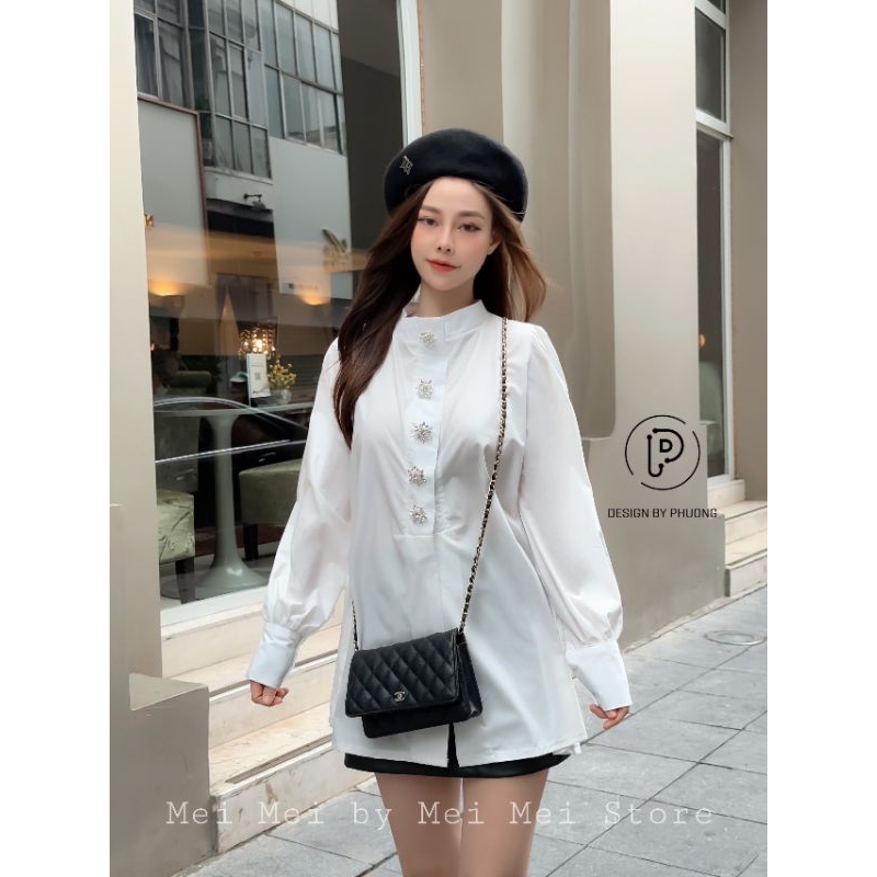 ÁO SƠ MI CỔ TRÒN ĐÍNH CÚC NGỌC HÀNG LOẠI 1