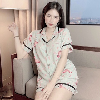Pijama Lụa Satin - Bộ mặ nhà quần đùi áo cộc chất liệu lụa satin cao cấp phối hình dễ thương, sang chảnh