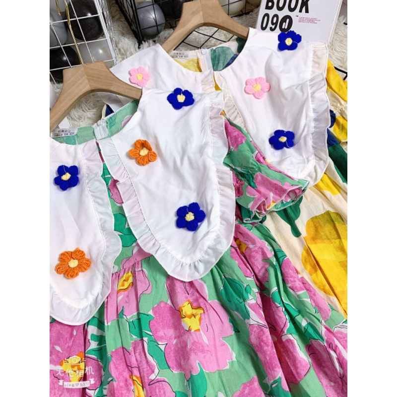 váy nữ đầm in hoa thêu cổ cỡ lớn
