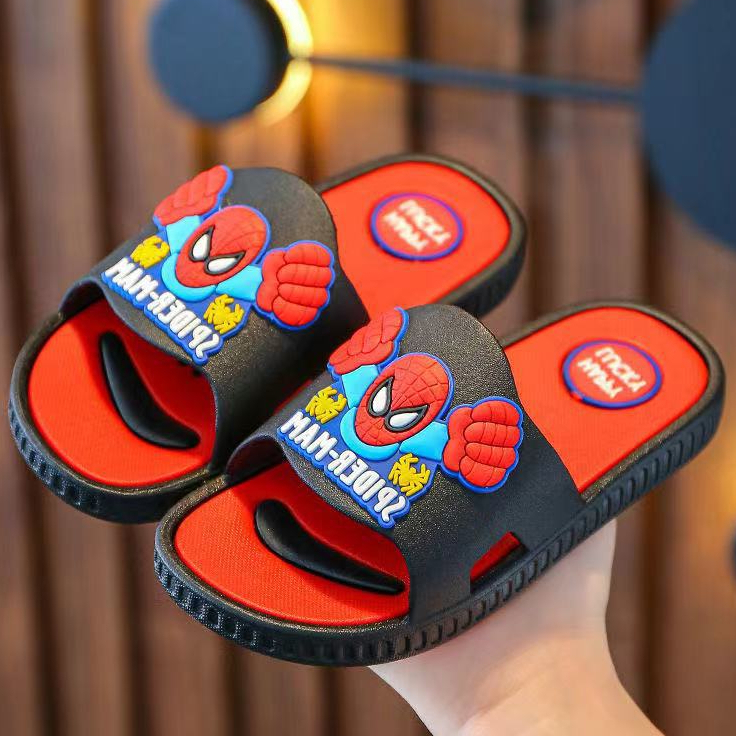 Dép Lê Cho Bé, Dép Bánh Mì Hình Người Nhện, Dép Siêu Nhân Chống Trơn Trượt, Dép Đẹp Màu Đen Cho Bé Trai Từ 3-11 Tuổi