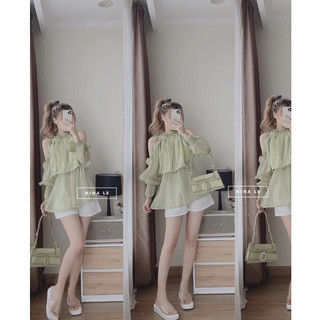 Sơ mi voan 2 lớp cột nơ hở vai siêu xinh_2316